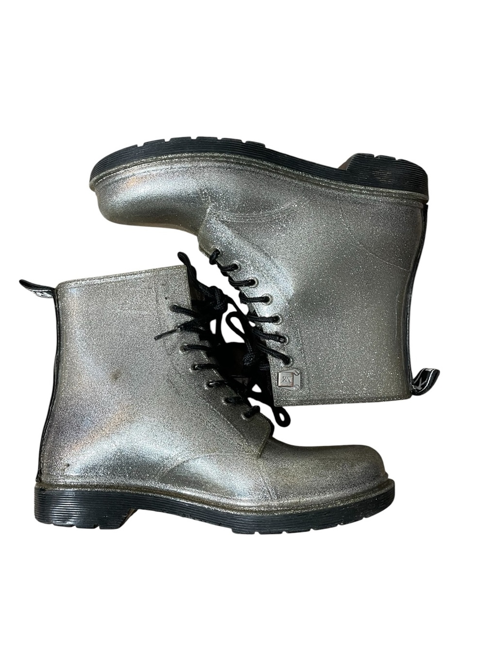 B3- MK Glittery Silver Lace-Up Combat Rain Boots